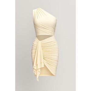 Micas Elegant One-Shoulder Ruched Cutout Mini Dress - Size S